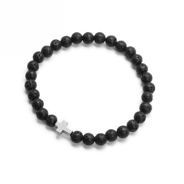 bransoletka męska z krzyżem lawa wulkaniczna