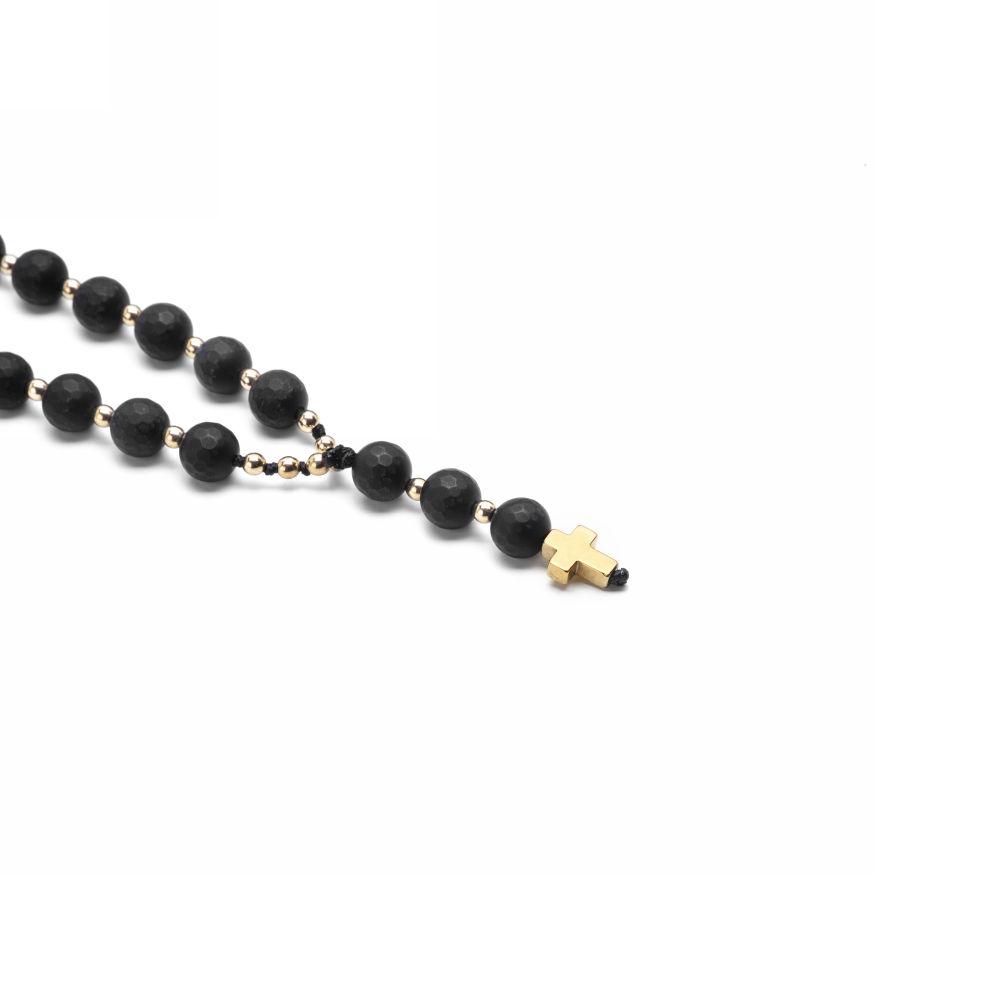 naszyjnik męski z czarnych kamieni naturalnych