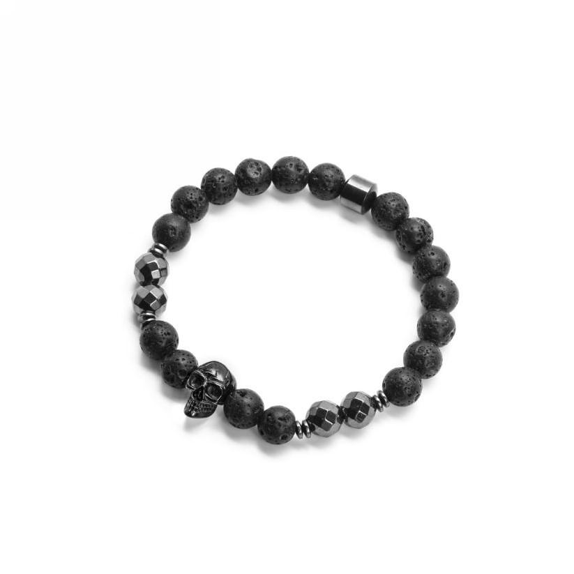 bransoletka męska z czaszką lawa wulkaniczna