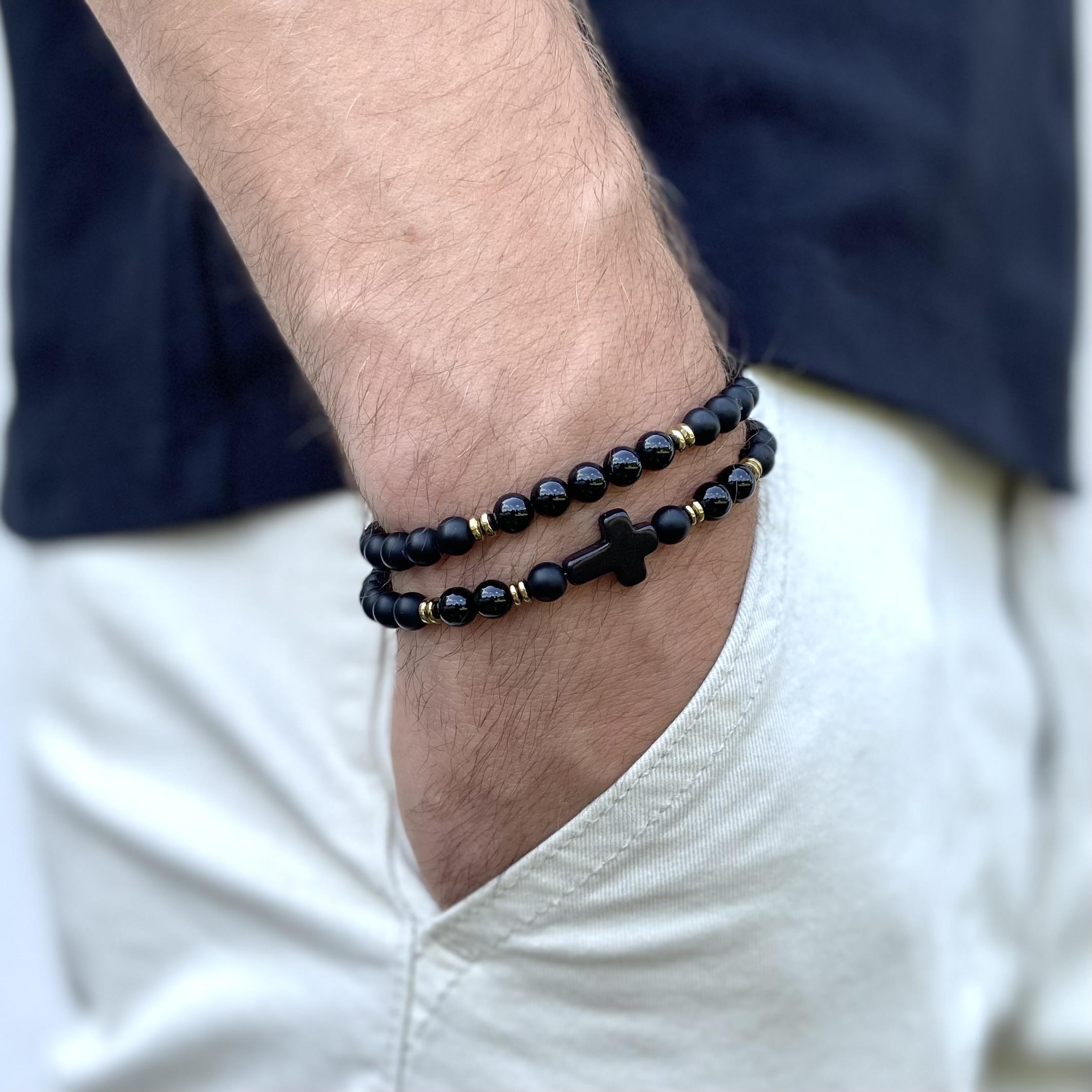 zestaw bransoletek męskich z krzyżem