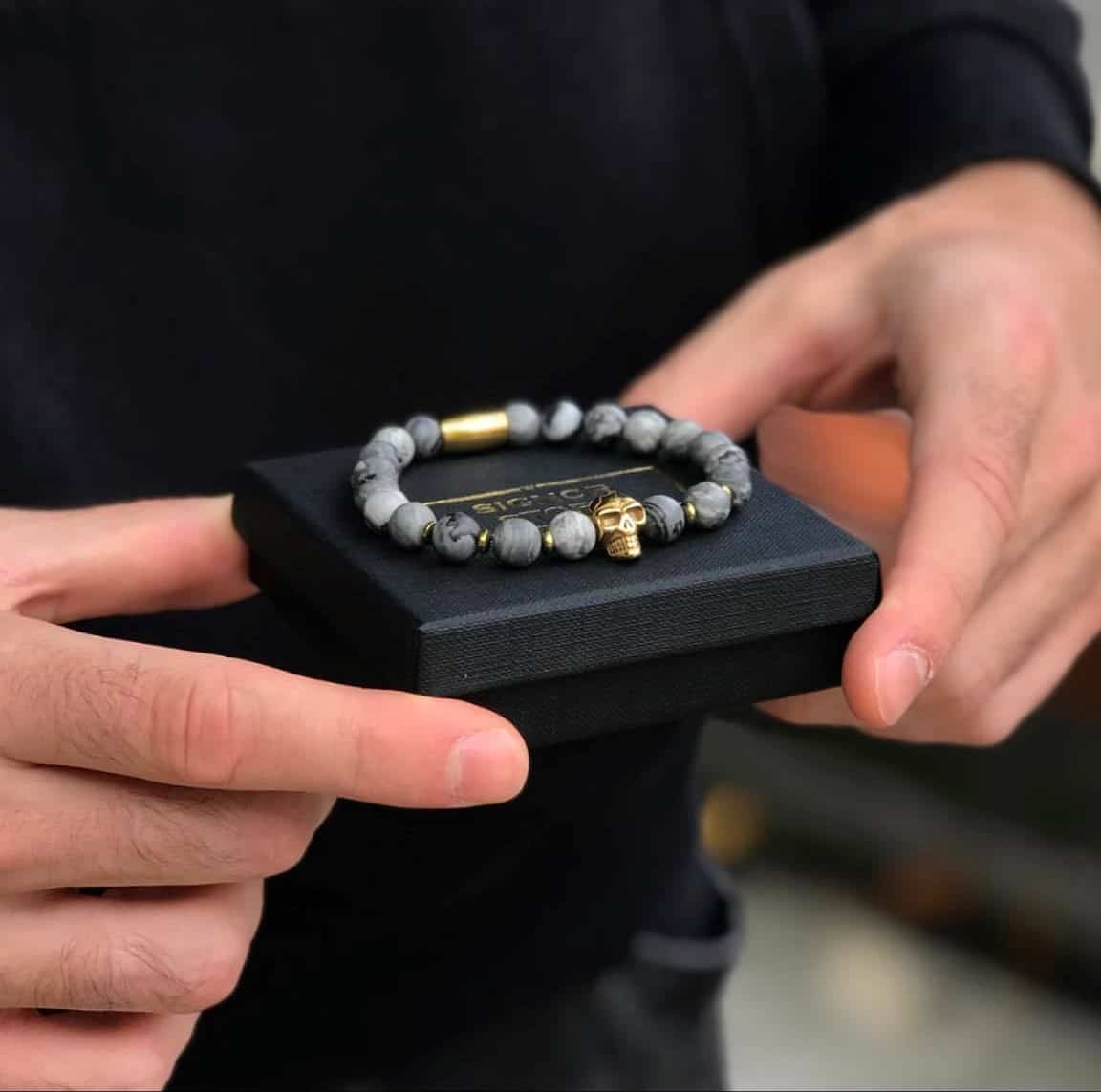 bransoletka męska z czaszką jaspis