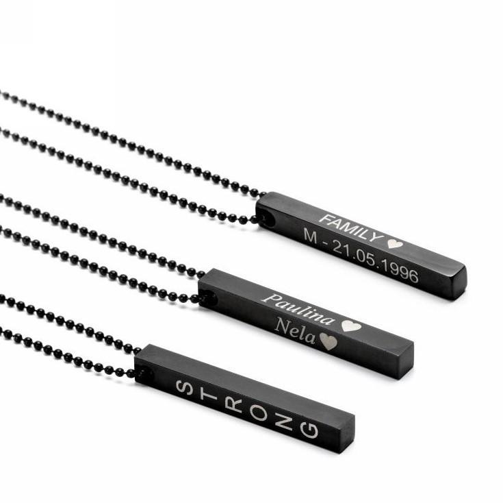 naszyjnik męski z grawerem czarny prostopadłościan