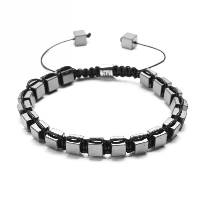 Bransoletka męska z hematytu na sznurku