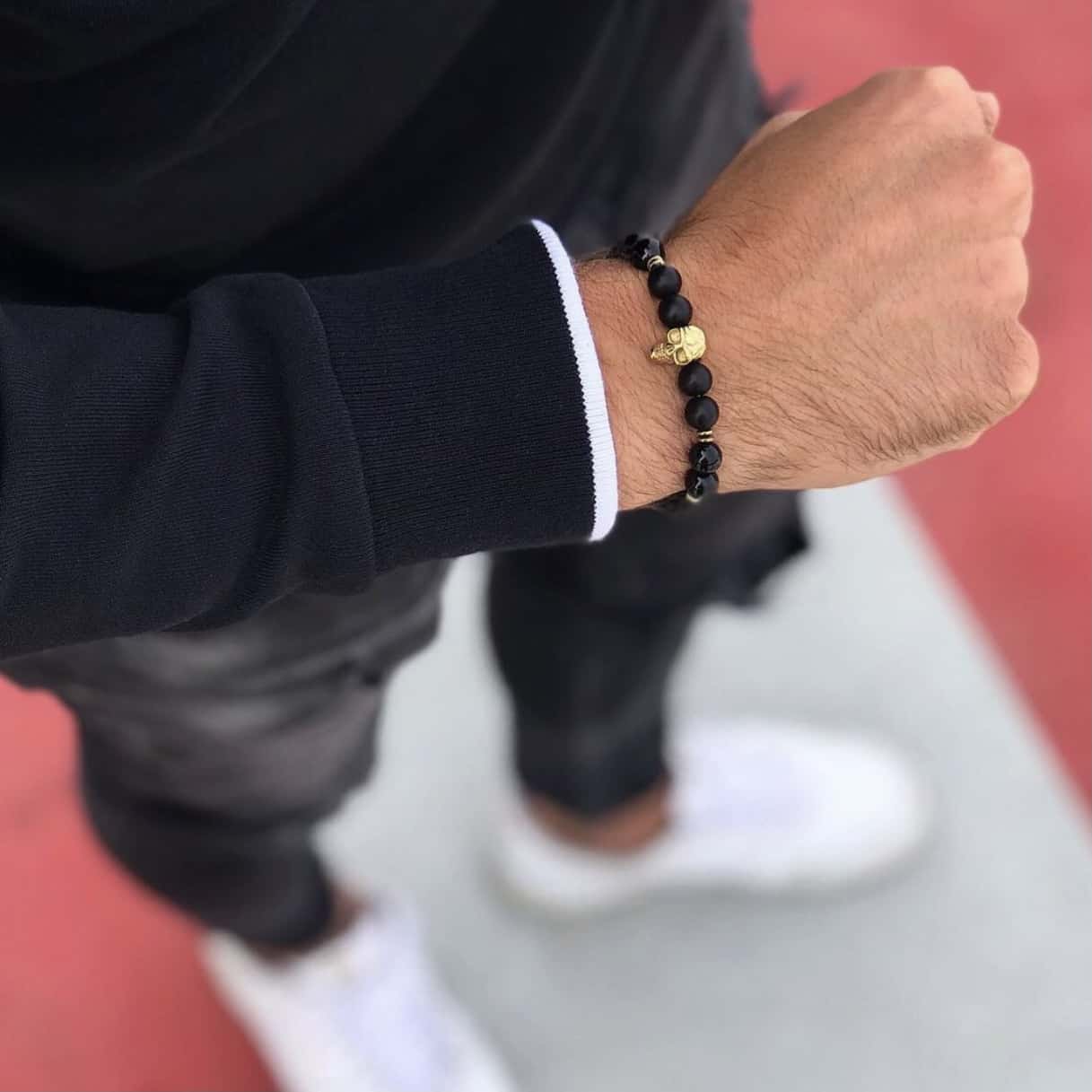 bransoletka męska z czaszką złotą