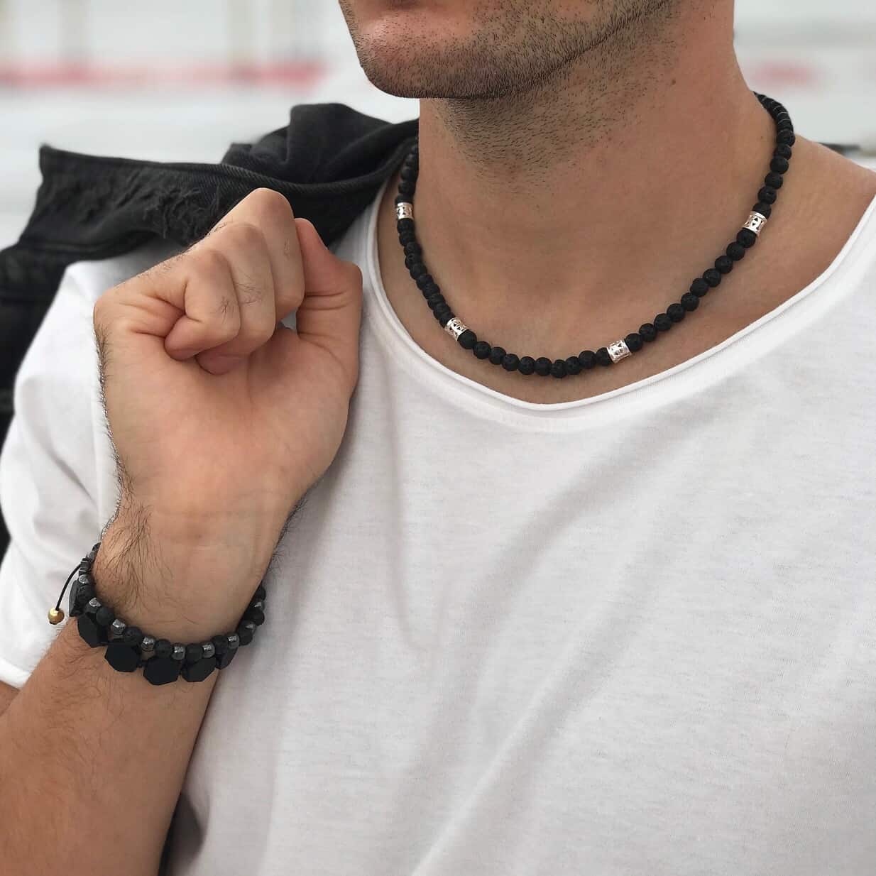 naszyjnik męski z lawy wulkanicznej