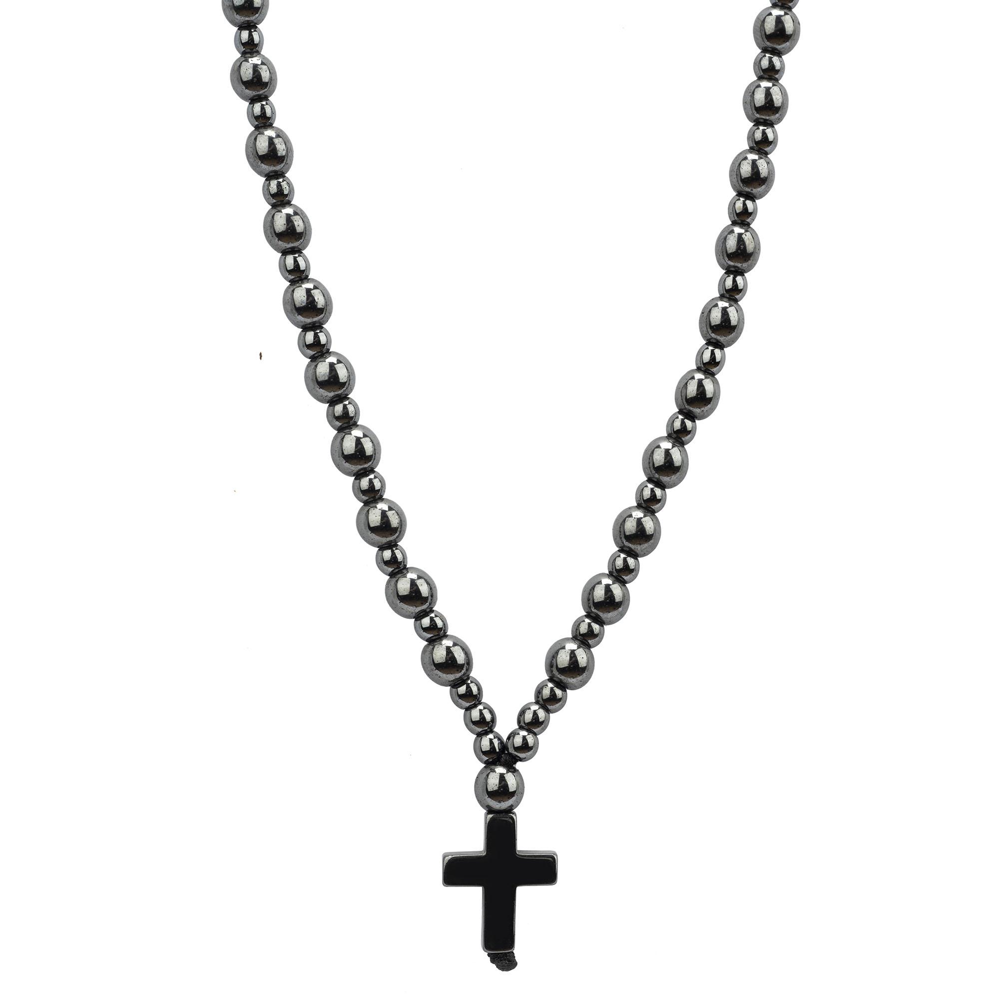 hematytowy naszyjnik z krzyżem